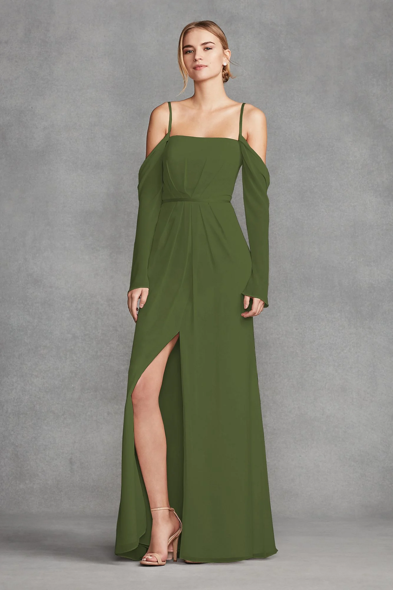 Long Sleeve Cold Shoulder Chiffon Bridesmaid Dress - Image 11
