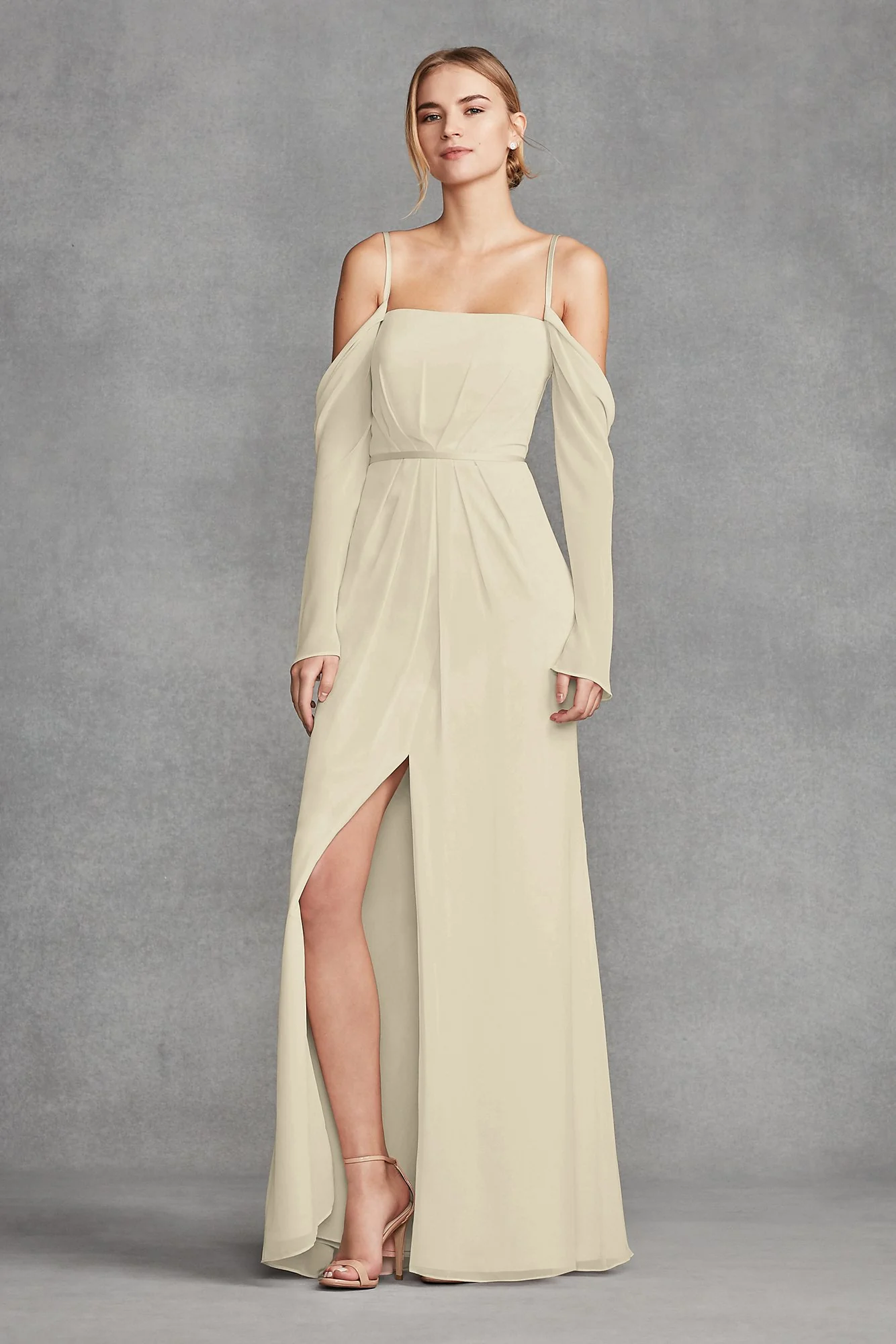Long Sleeve Cold Shoulder Chiffon Bridesmaid Dress - Image 17