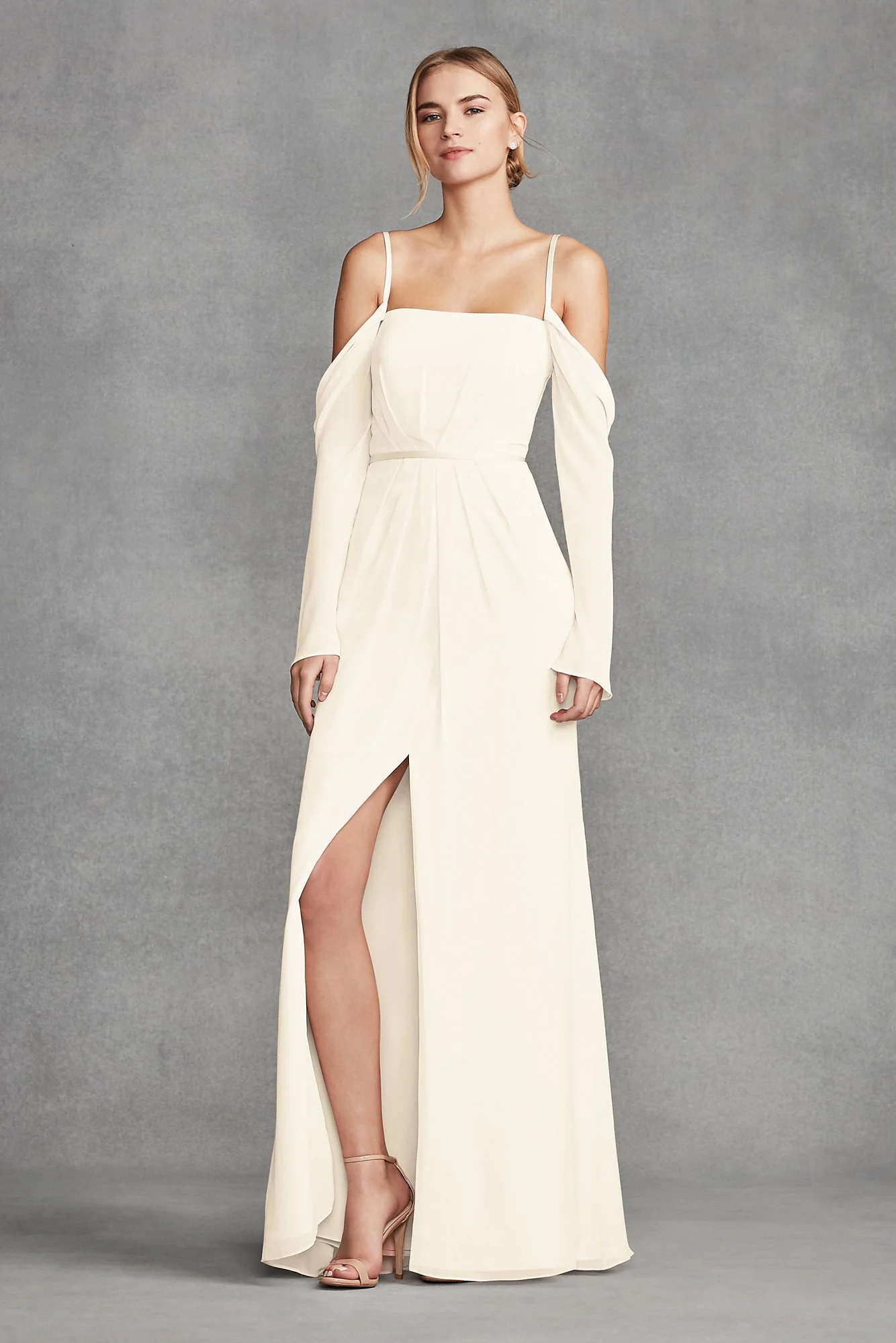 Long Sleeve Cold Shoulder Chiffon Bridesmaid Dress - Image 23