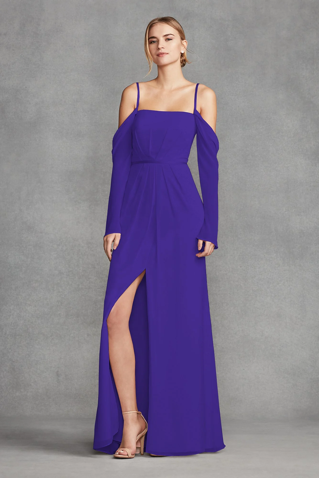 Long Sleeve Cold Shoulder Chiffon Bridesmaid Dress - Image 25