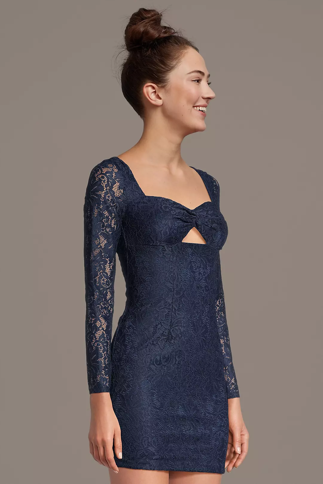 Long Sleeve Glitter Lace Cutout Mini Dress - Image 5