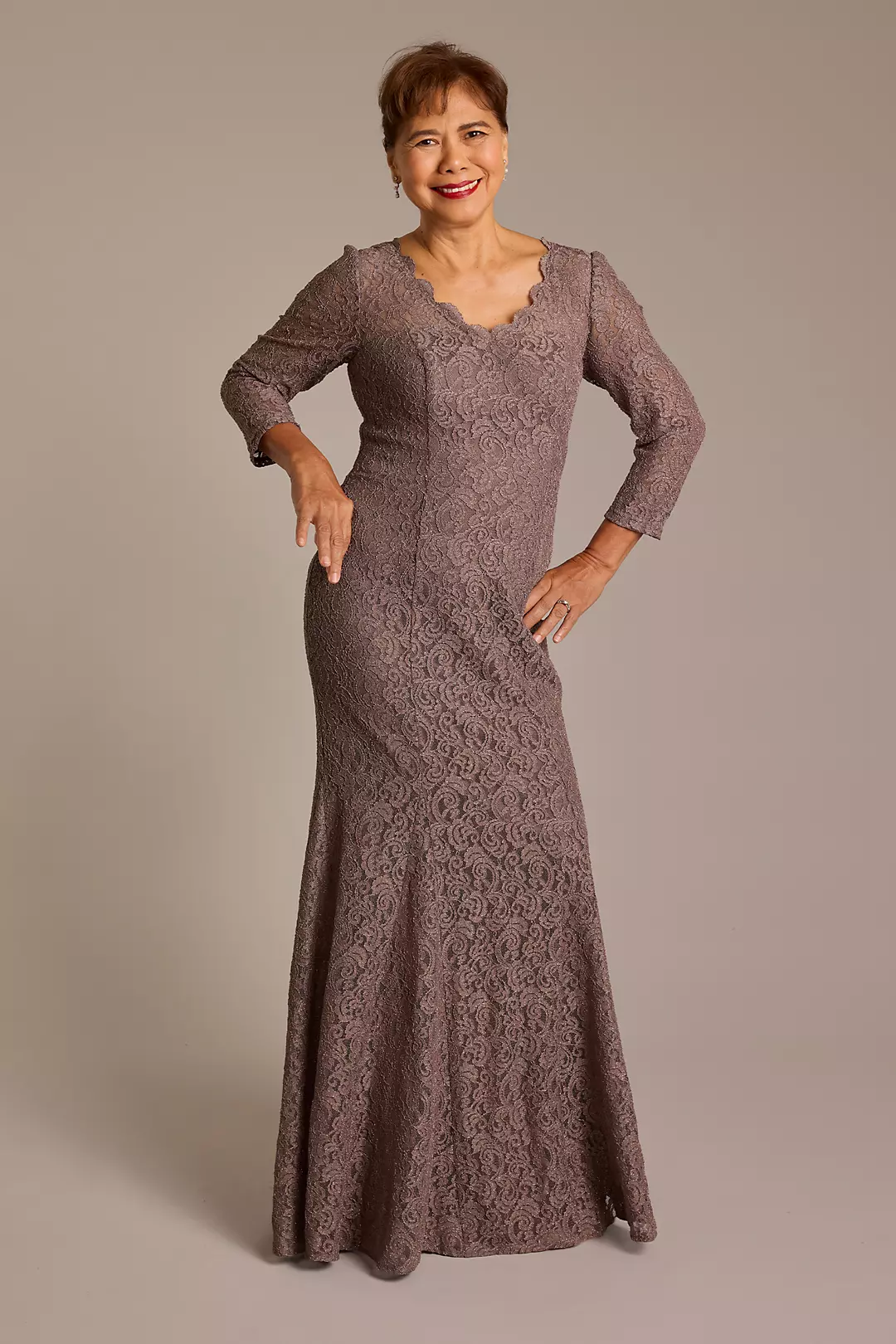 Long Sleeve Glitter Lace Mermaid Gown - Image 6