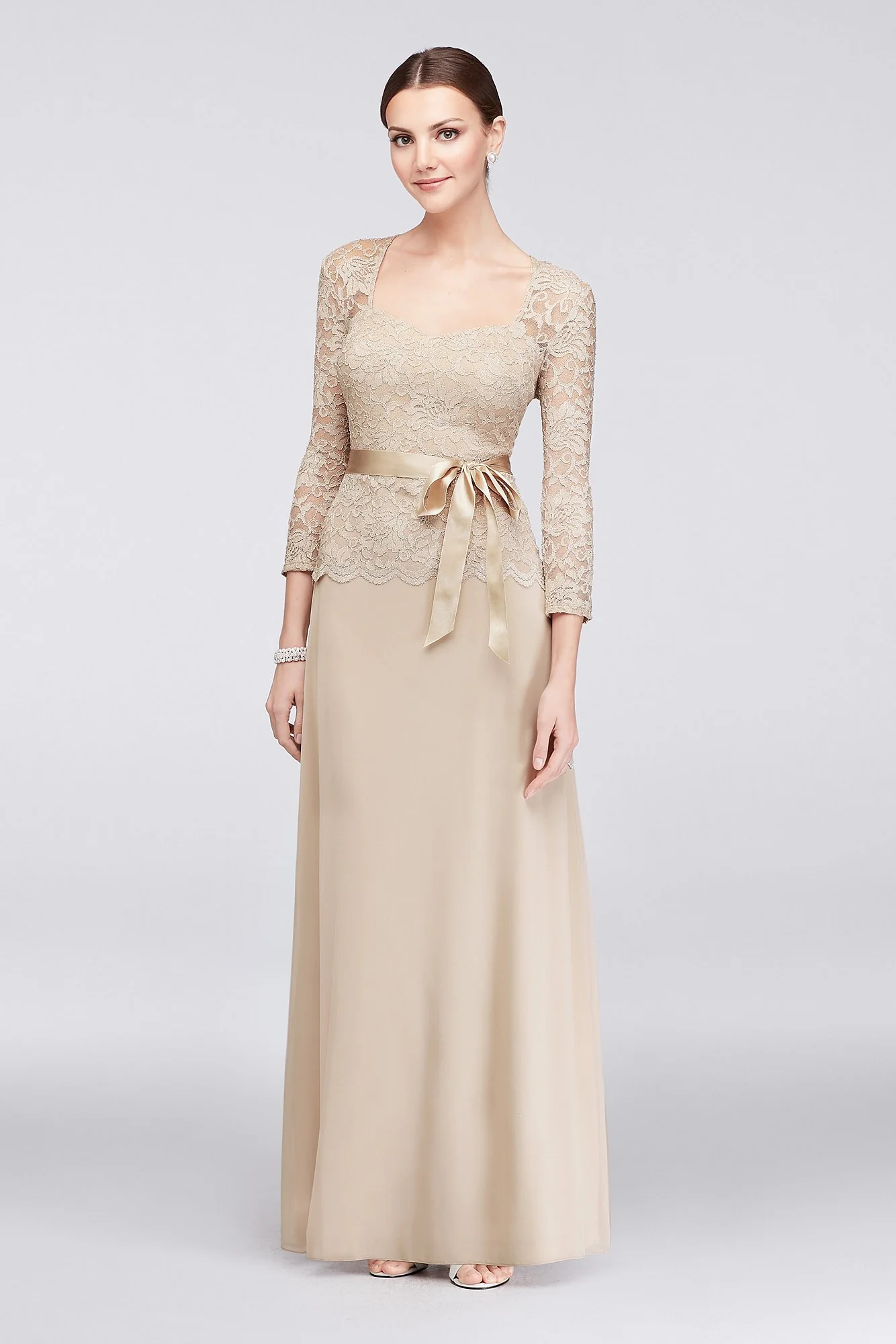 Long Sleeve Lace and Chiffon Sweetheart Gown - Image 2