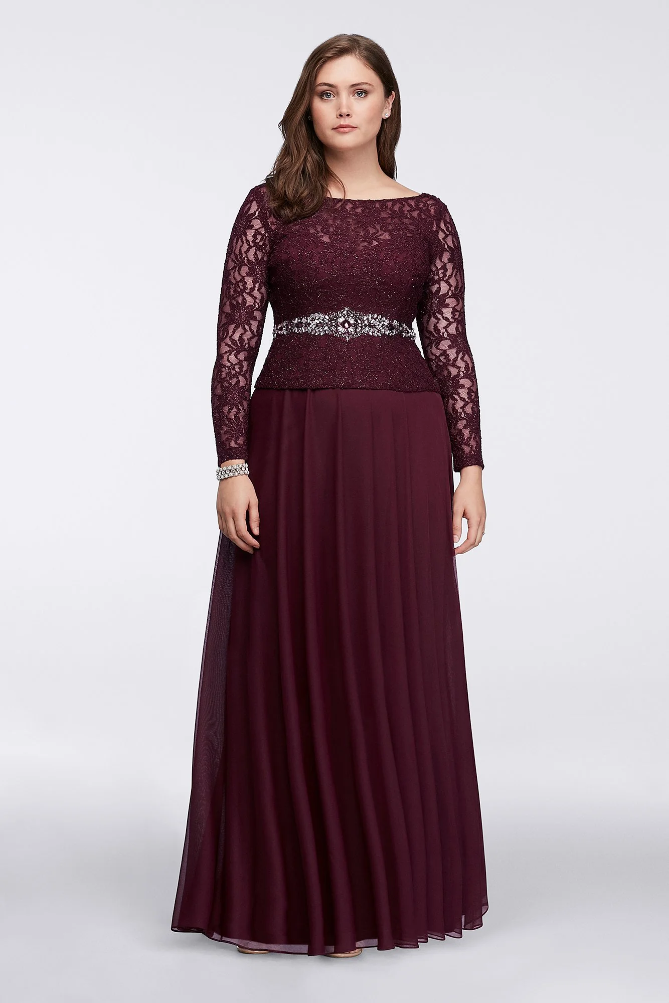 Long-Sleeve Lace Bodice Gown - Image 2