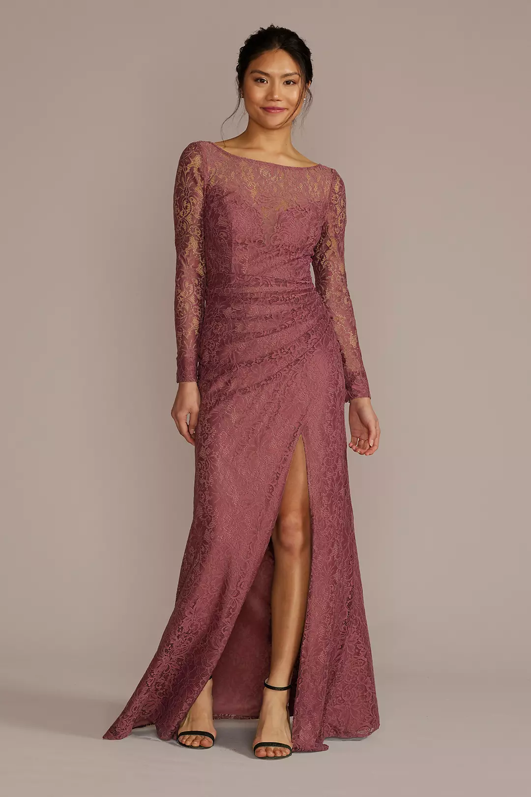 Long-Sleeve Lace Dress with Slit - Image 12