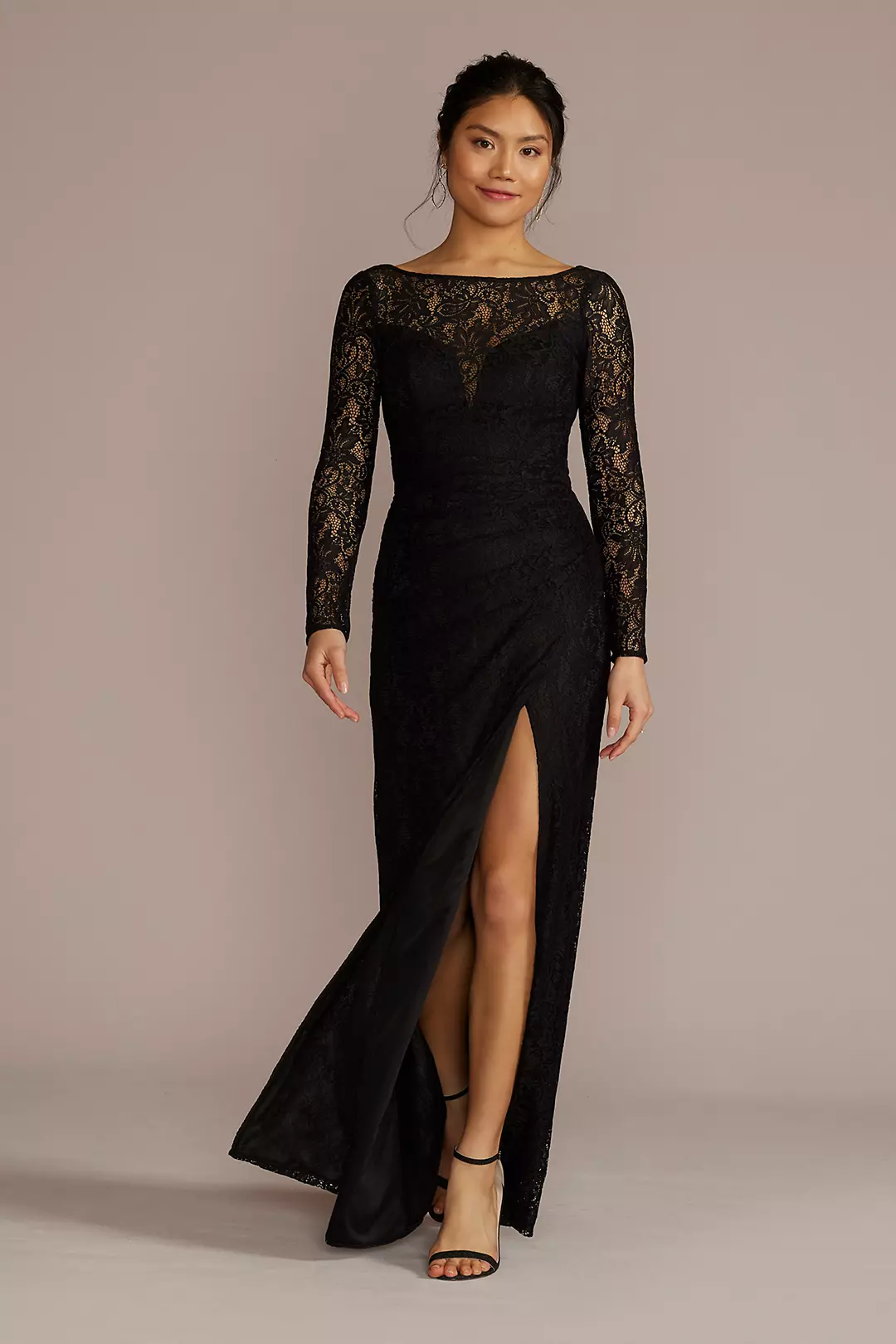 Long-Sleeve Lace Dress with Slit - Image 14