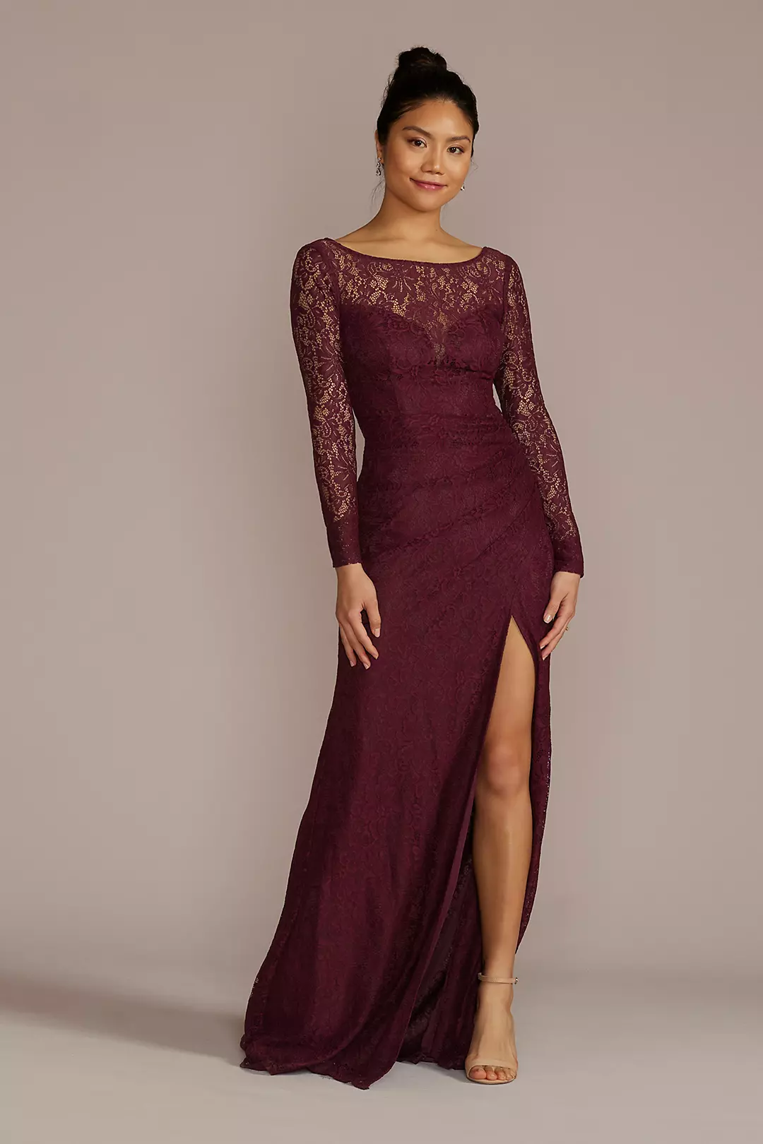 Long-Sleeve Lace Dress with Slit - Image 6
