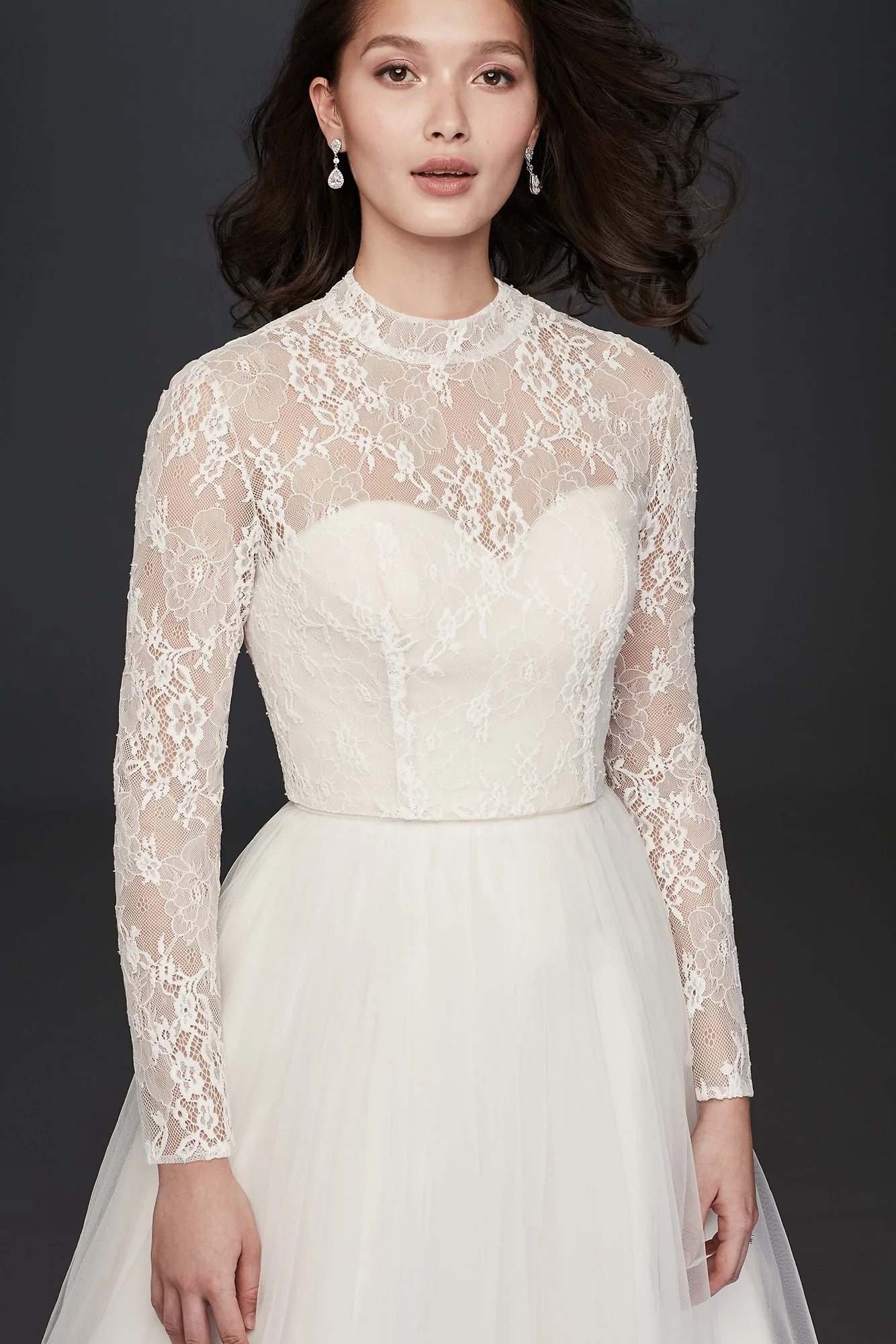 Long Sleeve Lace Mock-Neck Wedding Dress Topper