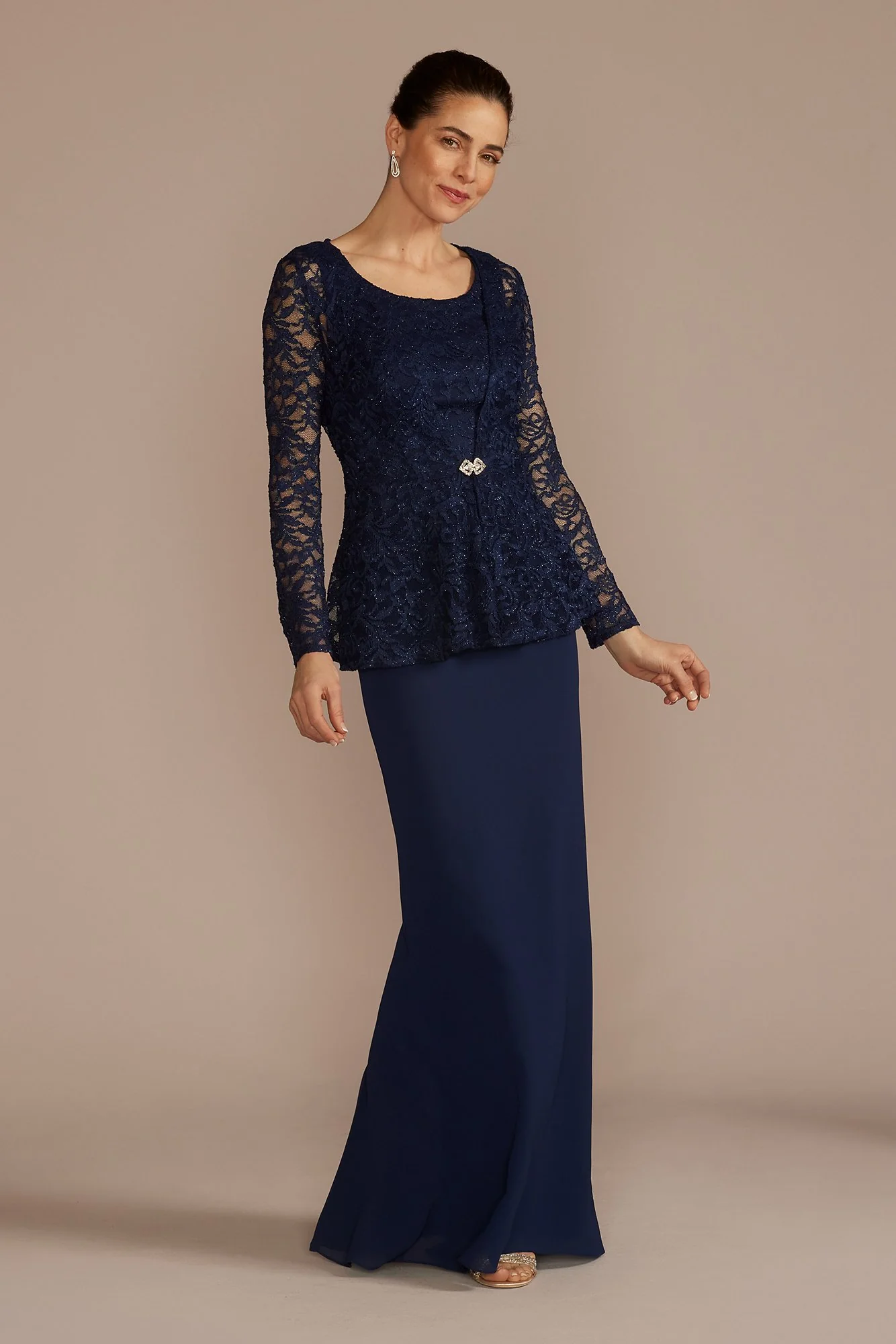 Long Sleeve Lace Peplum Sheath Jacket Dress