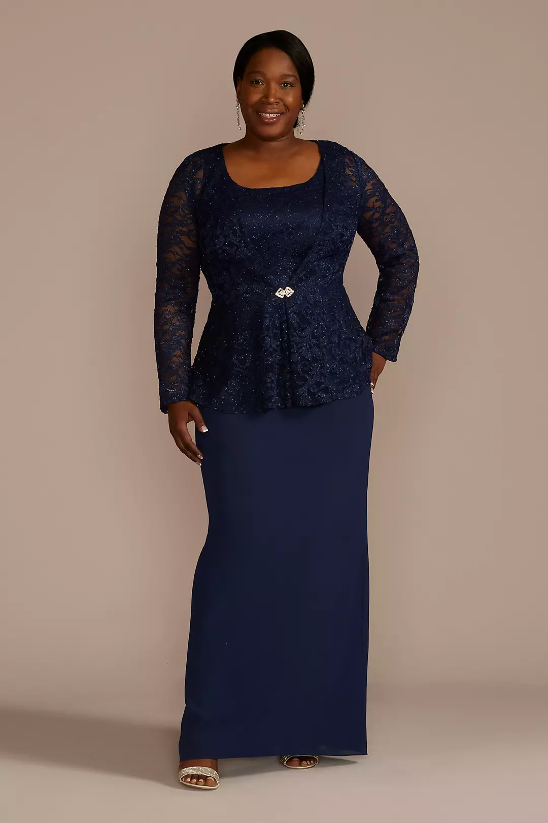 Long Sleeve Lace Peplum Sheath Jacket Dress - Image 2