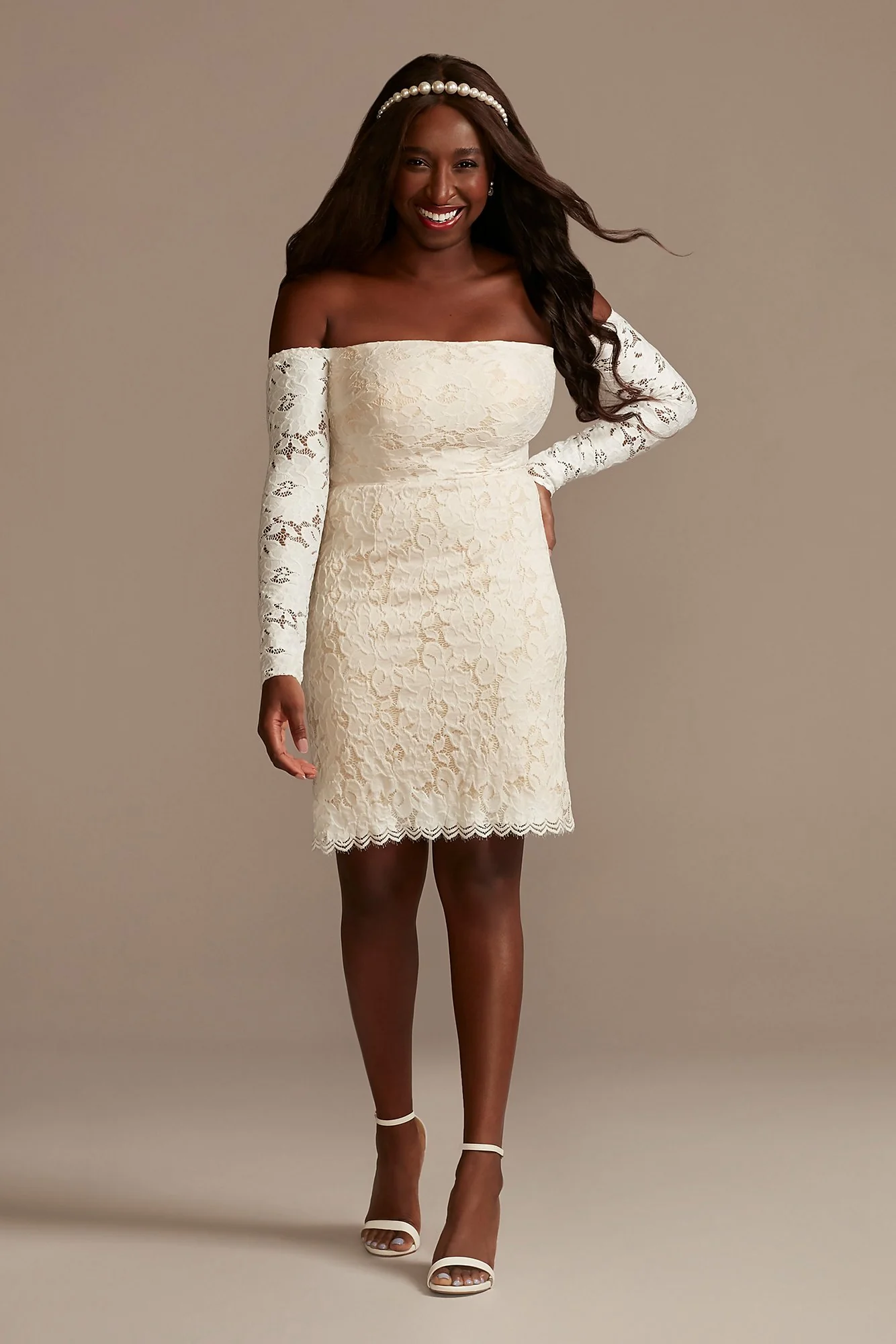 Long Sleeve Off Shoulder Stretch Lace Plus Dress - Image 2