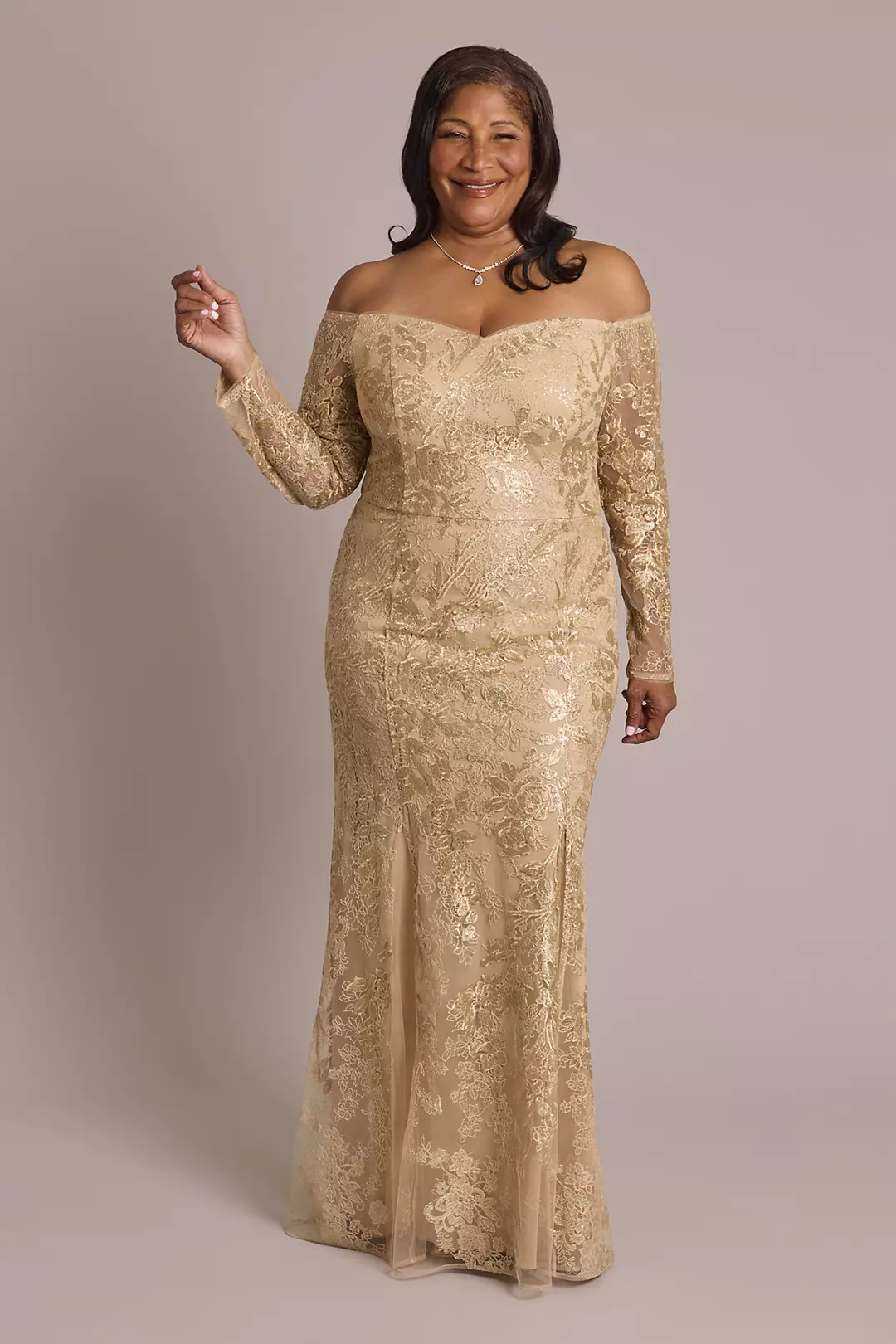 Long-Sleeve Off-the-Shoulder Mermaid Dress - Image 4