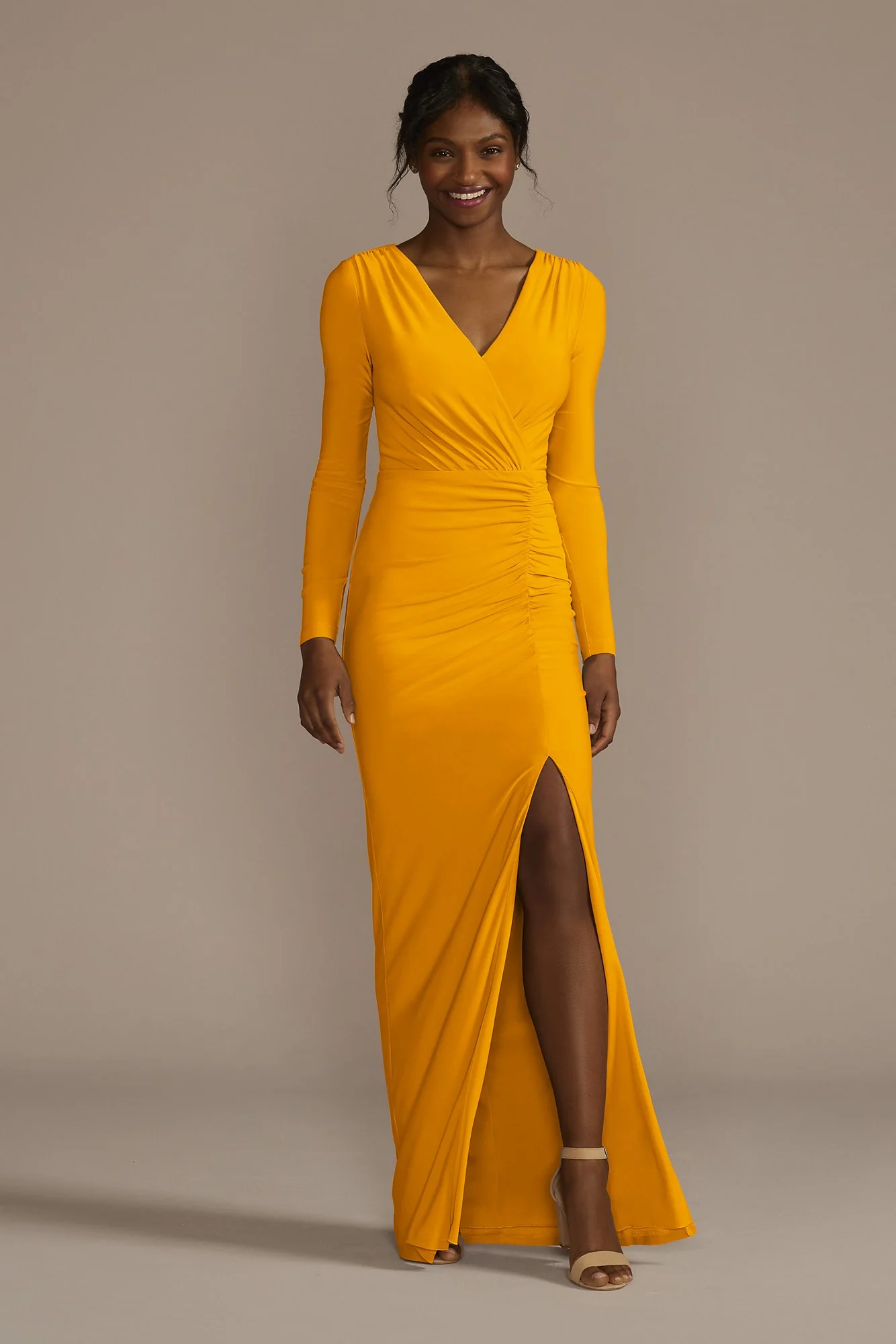 Long Sleeve Ruched Jersey Sheath Dress - Image 16