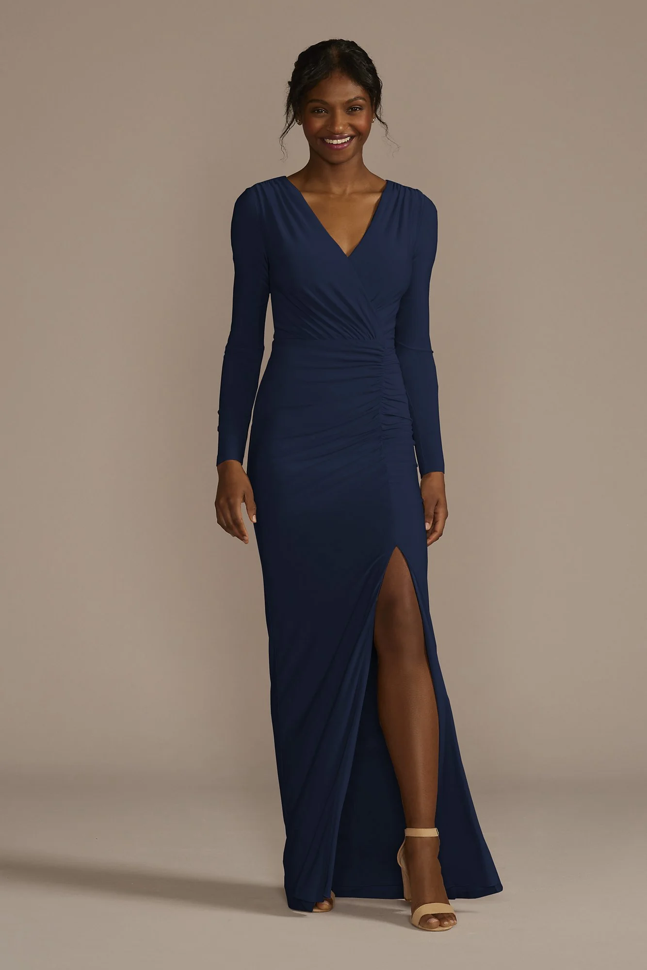 Long Sleeve Ruched Jersey Sheath Dress - Image 17