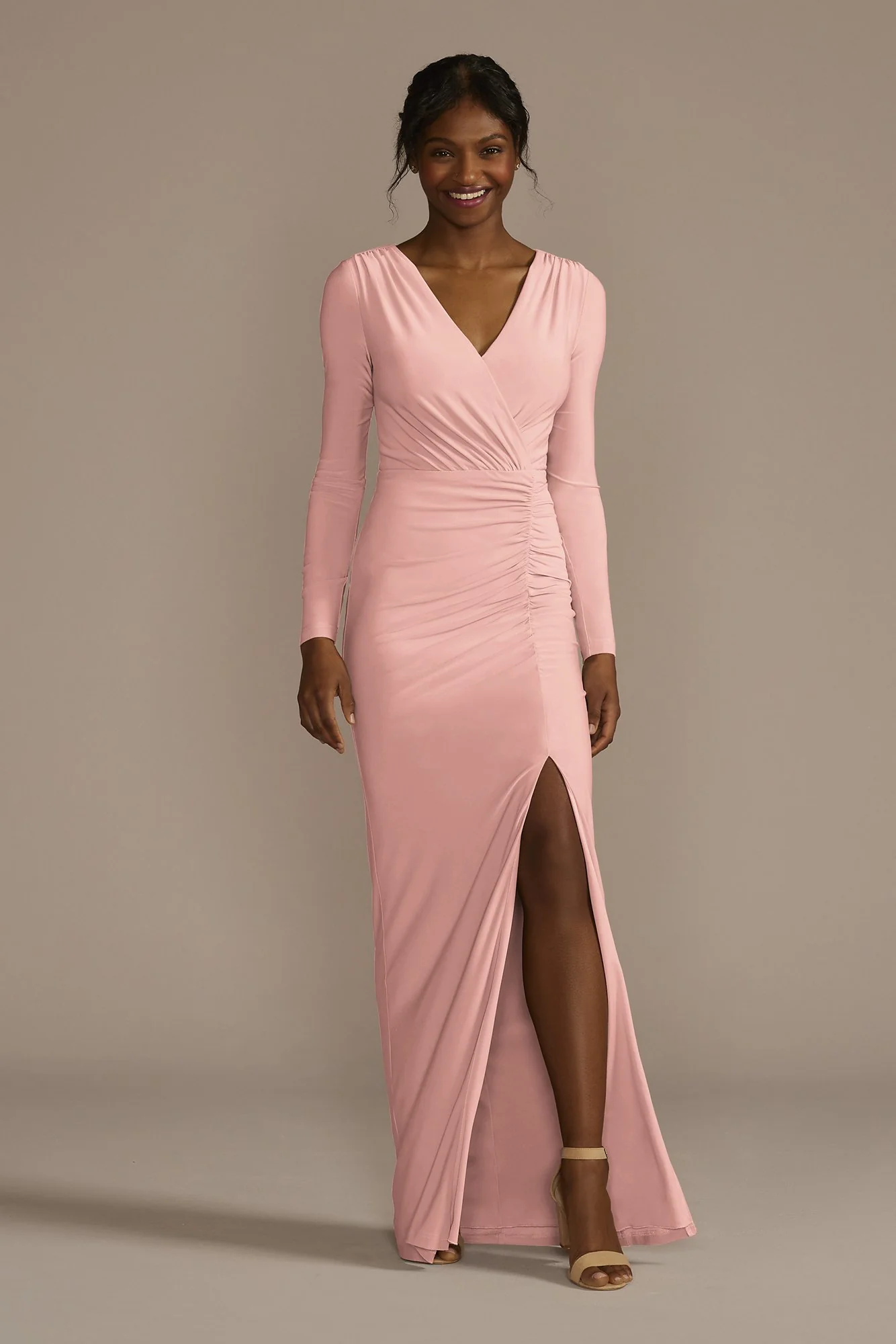 Long Sleeve Ruched Jersey Sheath Dress - Image 2