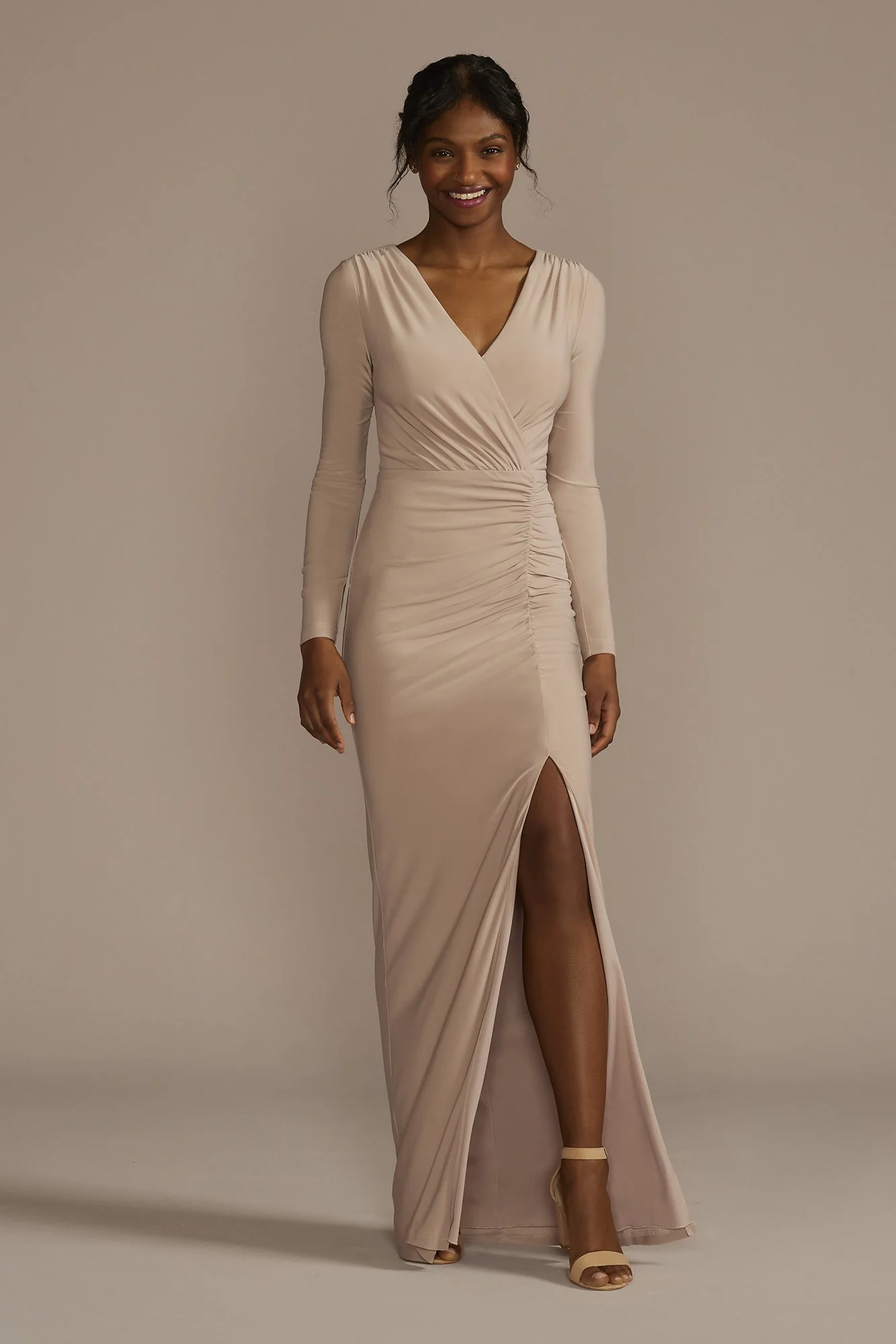 Long Sleeve Ruched Jersey Sheath Dress - Image 31
