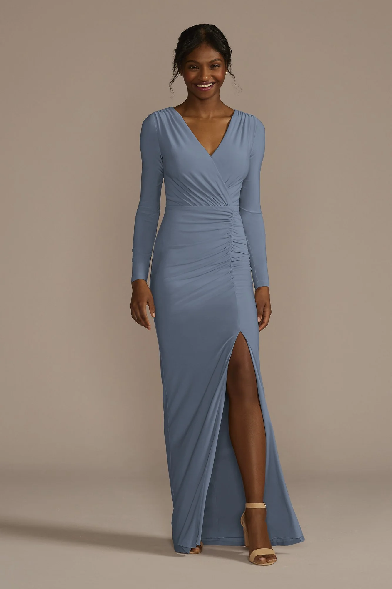 Long Sleeve Ruched Jersey Sheath Dress - Image 52
