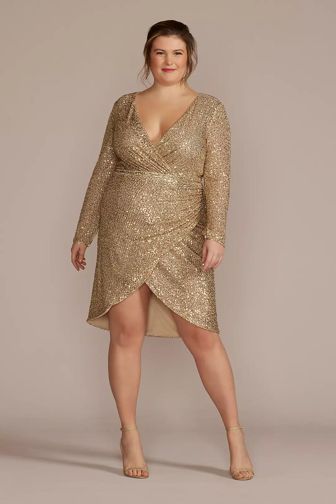Long Sleeve Sequin Wrap Style Dress - Image 2