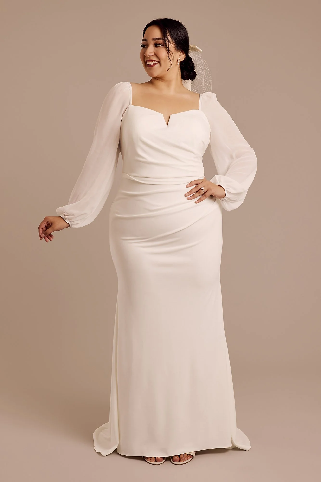 Long-Sleeve Stretch Crepe Sheath Dress - Image 3