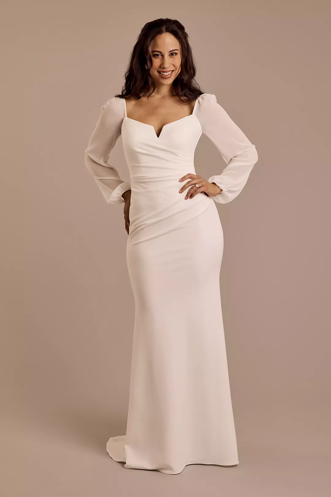 Long-Sleeve Stretch Crepe Sheath Dress - Image 7