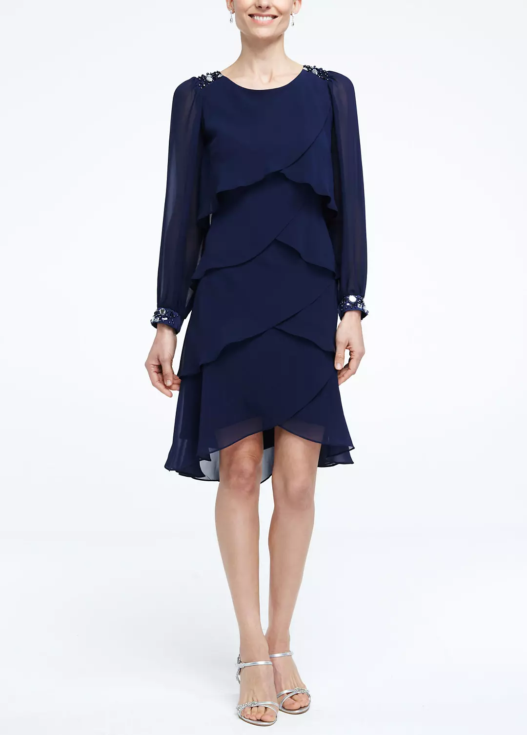 Long Sleeve Tiered Chiffon Short Dress - Image 7