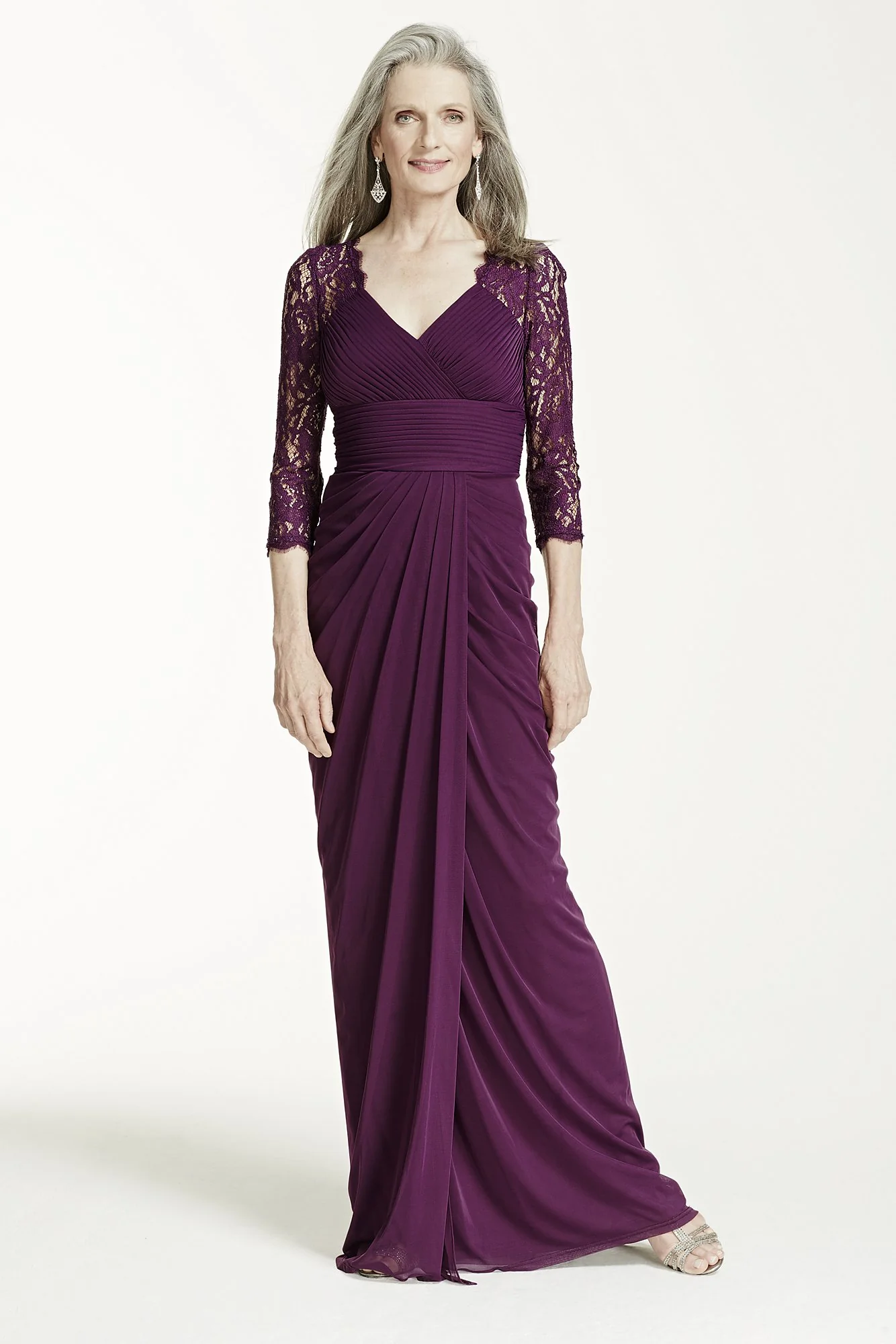 Long Sleeve V Neck Stretch Taffeta Dress
