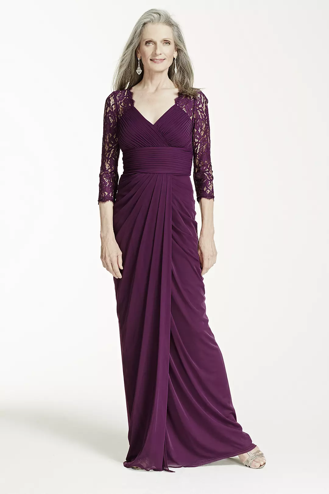 Long Sleeve V Neck Stretch Taffeta Dress - Image 5