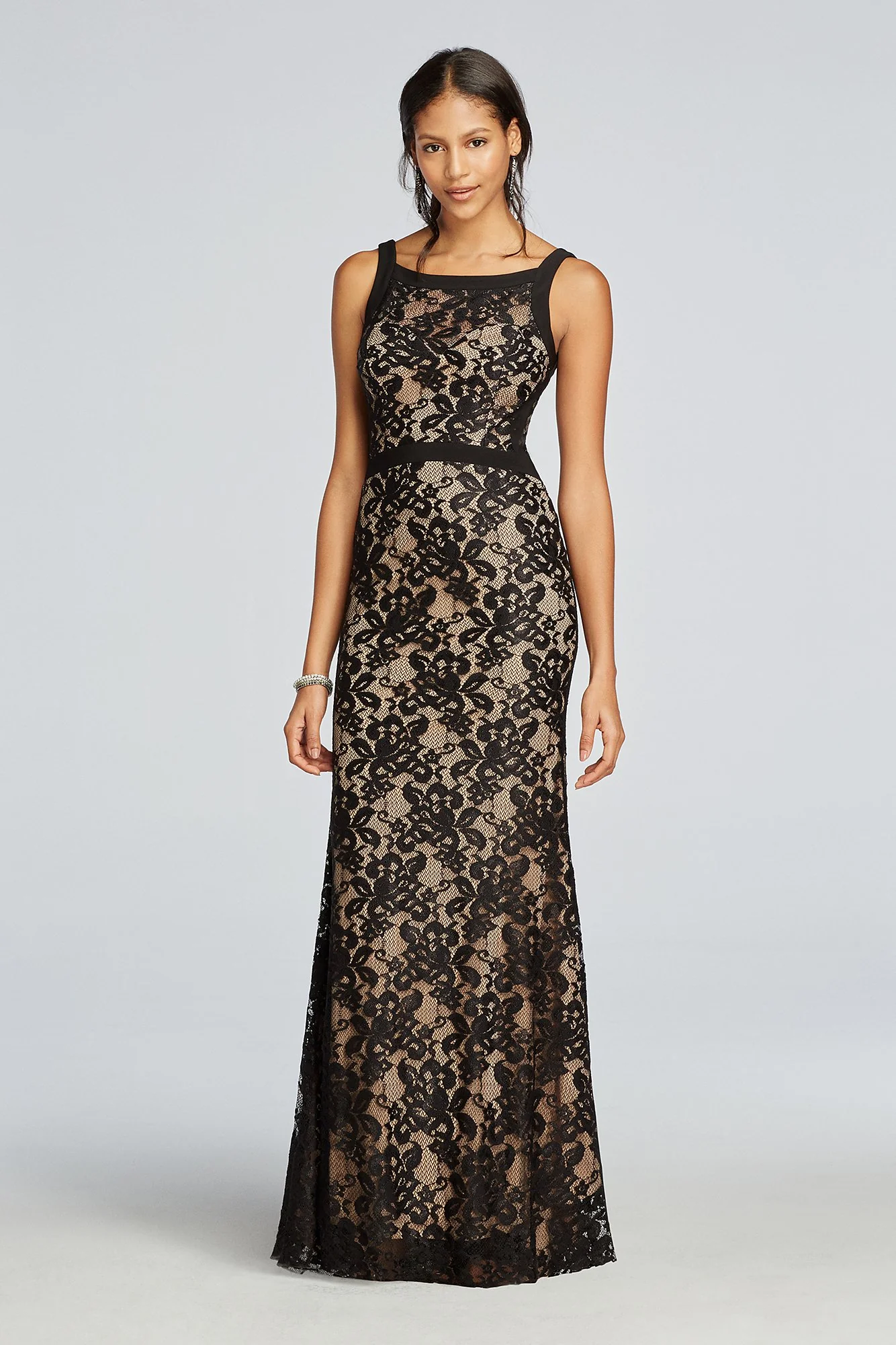 Long Sleeveless All Over Illusion Lace Dress
