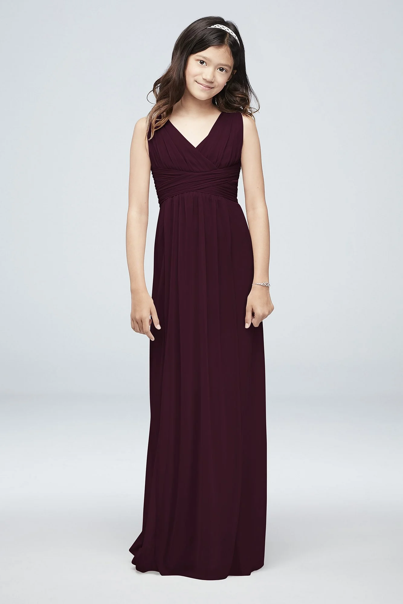 Long Sleeveless Mesh Dress with Ruched Waist - Image 10