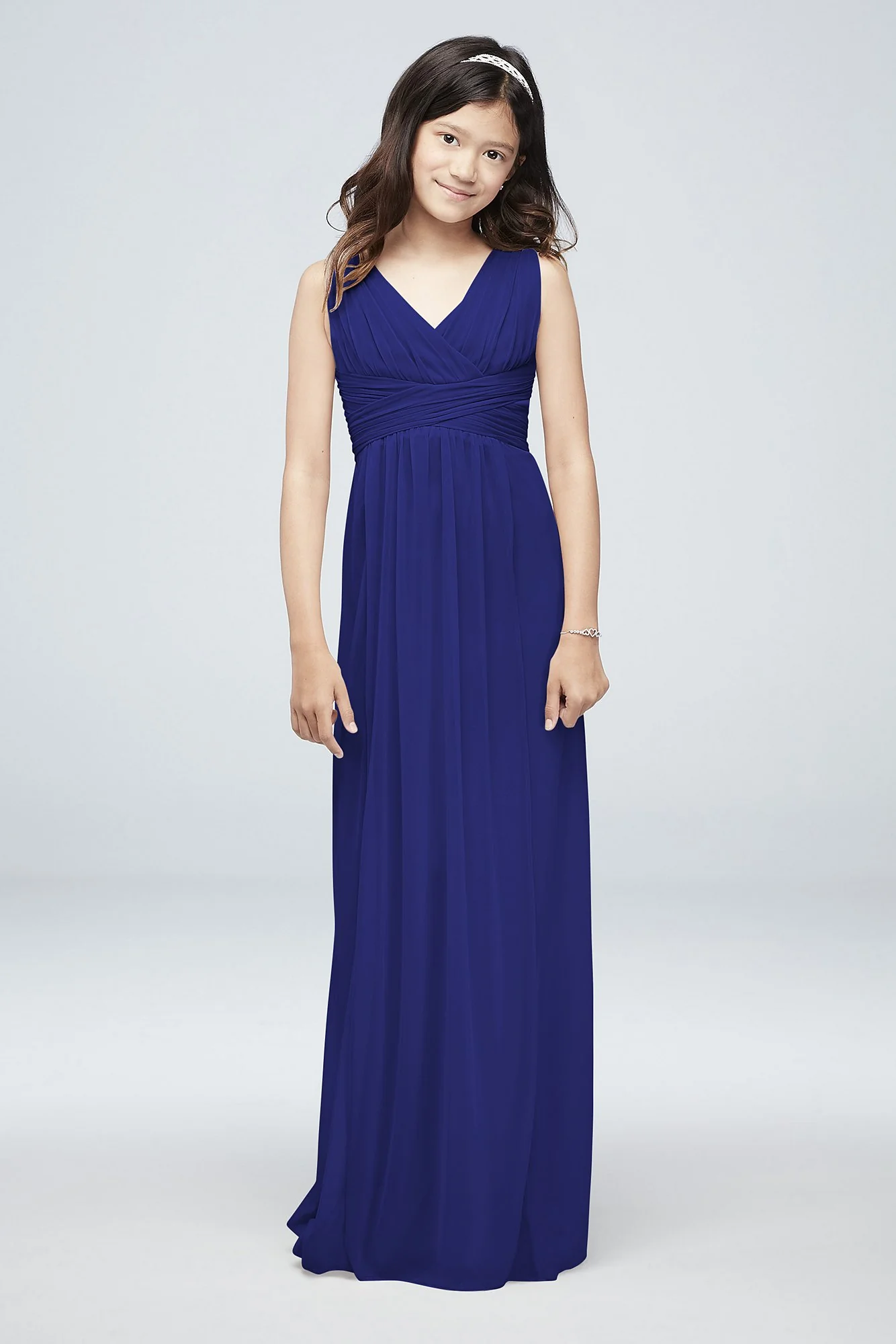 Long Sleeveless Mesh Dress with Ruched Waist - Image 26
