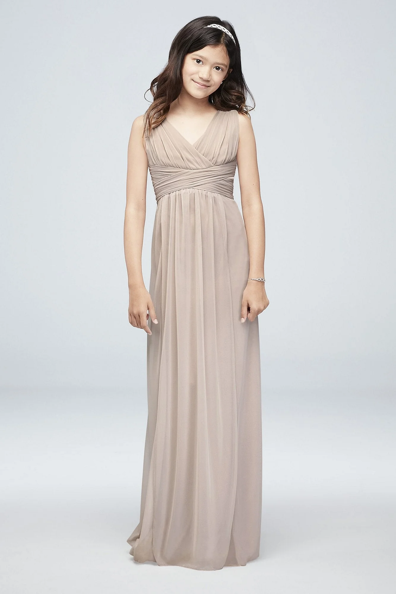 Long Sleeveless Mesh Dress with Ruched Waist - Image 4