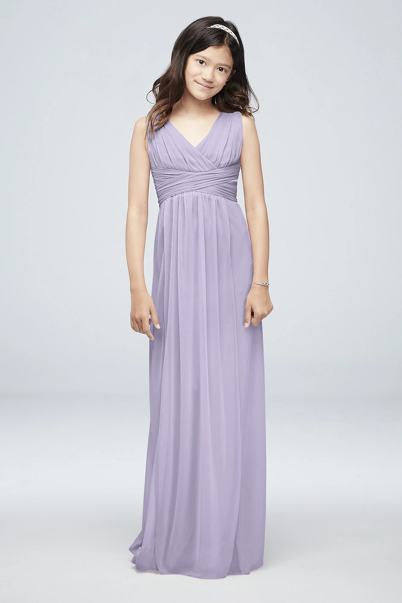 Long Sleeveless Mesh Dress with Ruched Waist - Image 48