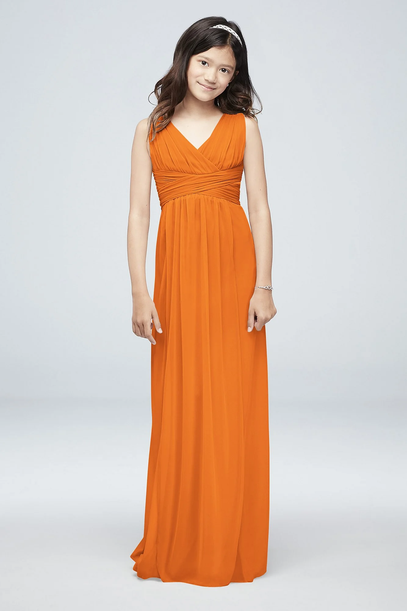 Long Sleeveless Mesh Dress with Ruched Waist - Image 6