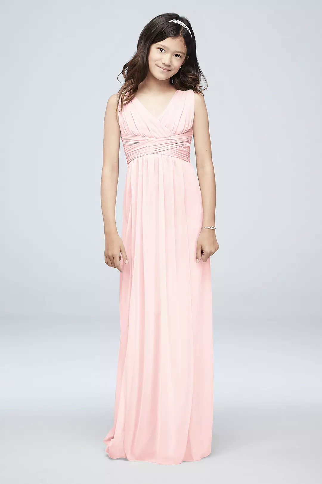 Long Sleeveless Mesh Dress with Ruched Waist - Image 63