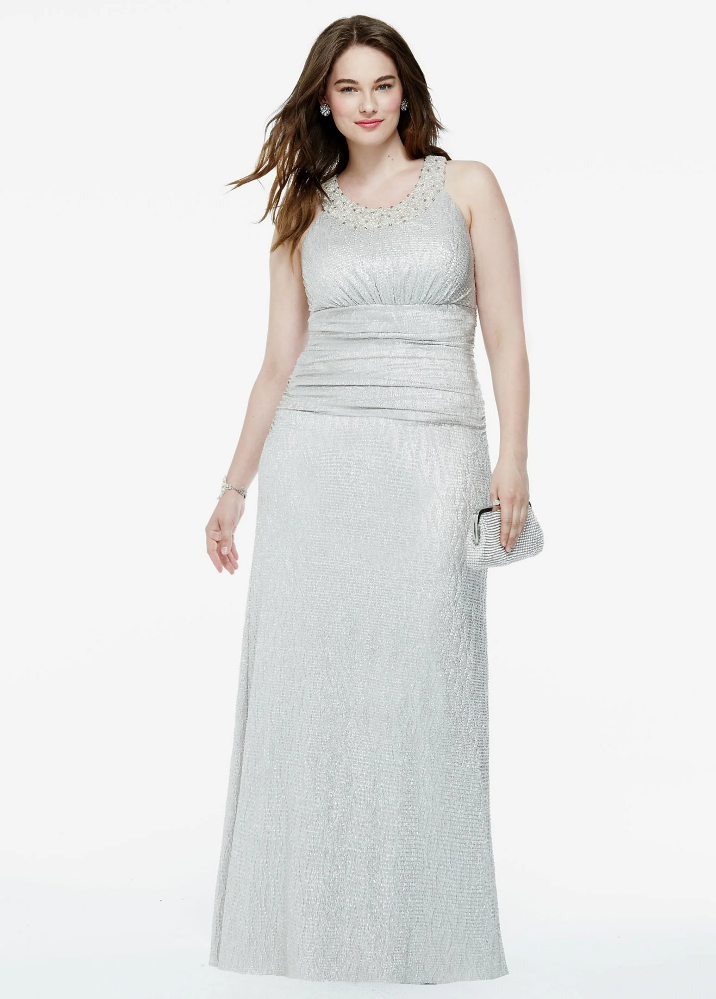 Long Sleeveless Ruched Foil Jersey Dress - Image 2