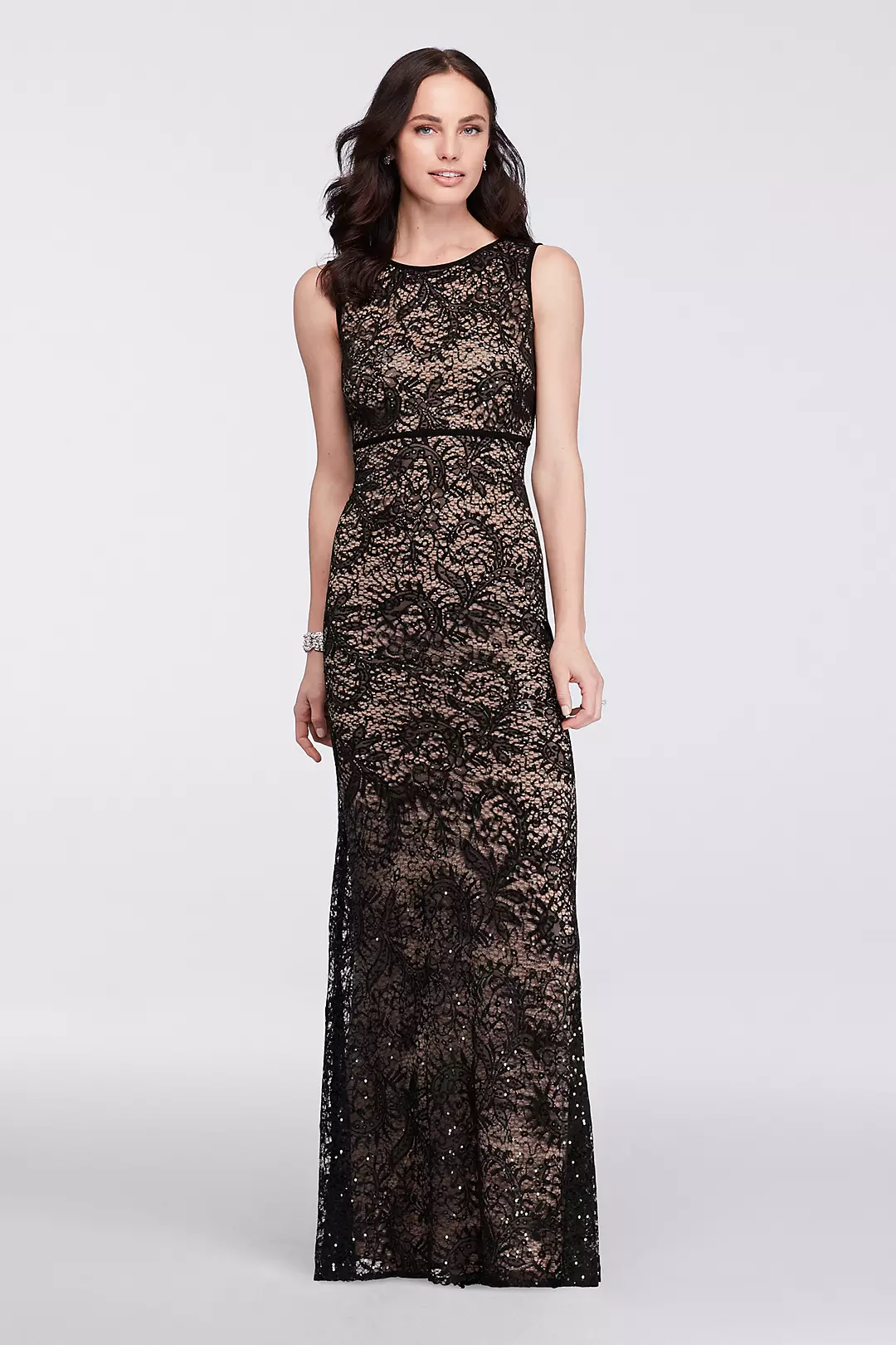 Long Sleeveless Sequin Lace Dress - Image 3
