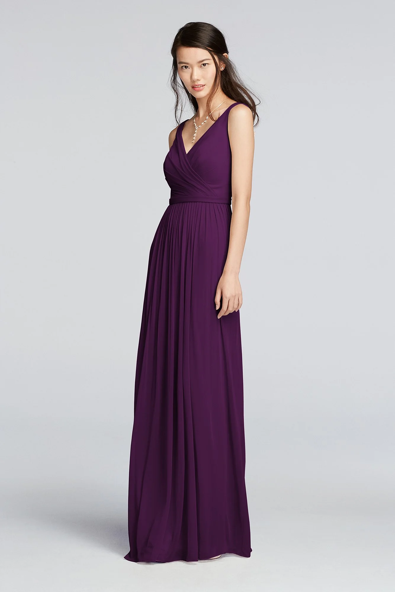 Long Sleeveless V-Neck Mesh Dress with Belt - Image 15