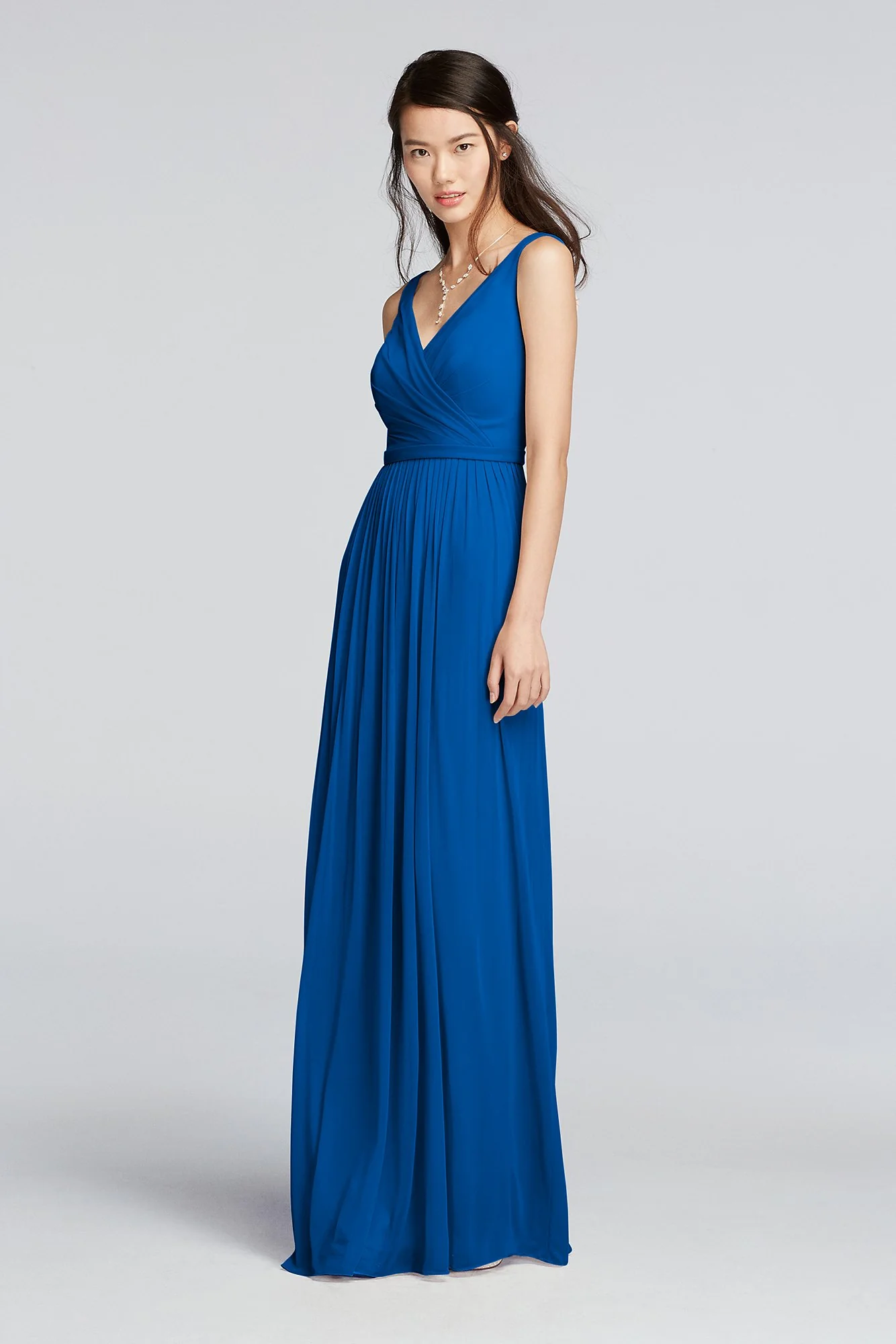 Long Sleeveless V-Neck Mesh Dress with Belt - Image 19
