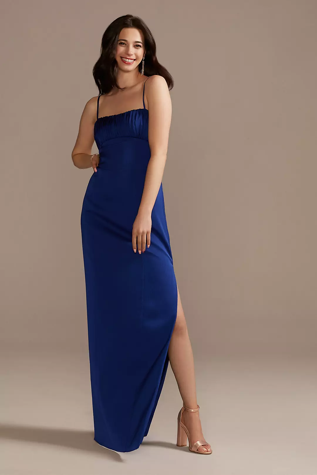 Long Slip Dress with Shirred Bodice