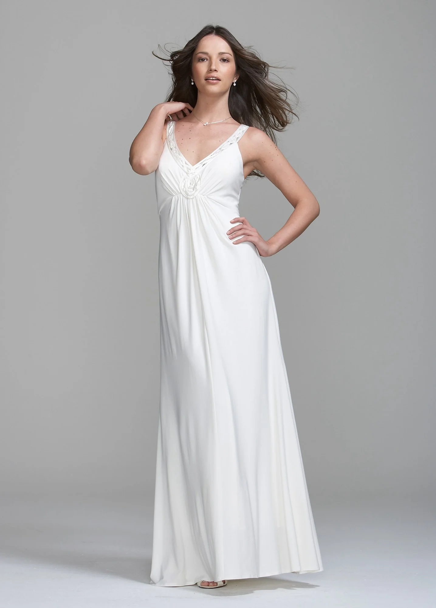 Long Soft Jersey Gown with Soutache Detail