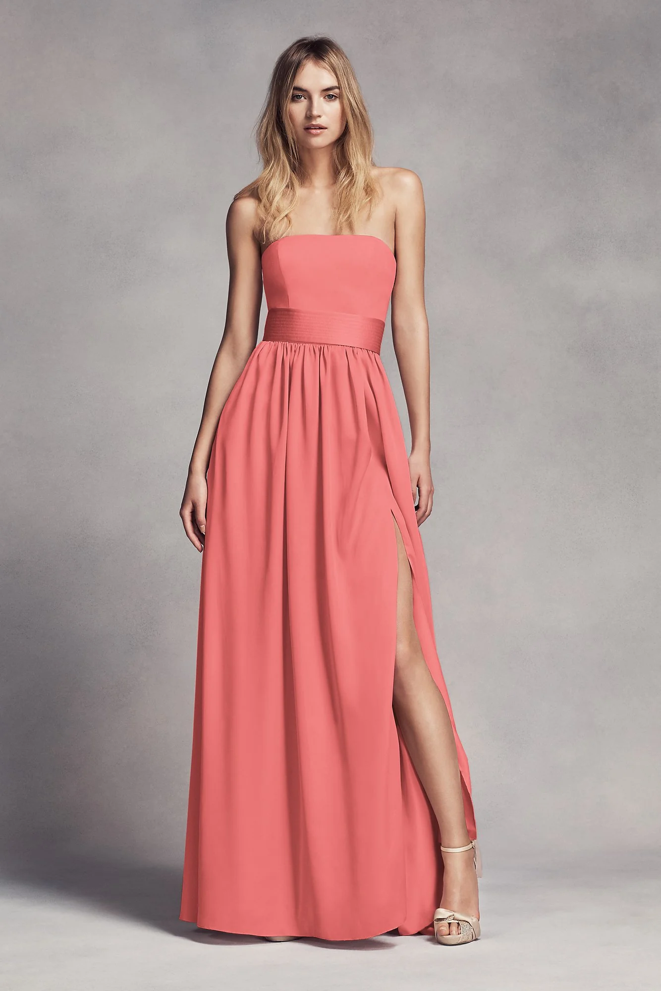 Long Strapless Bridesmaid Dress with Belt - Image 22