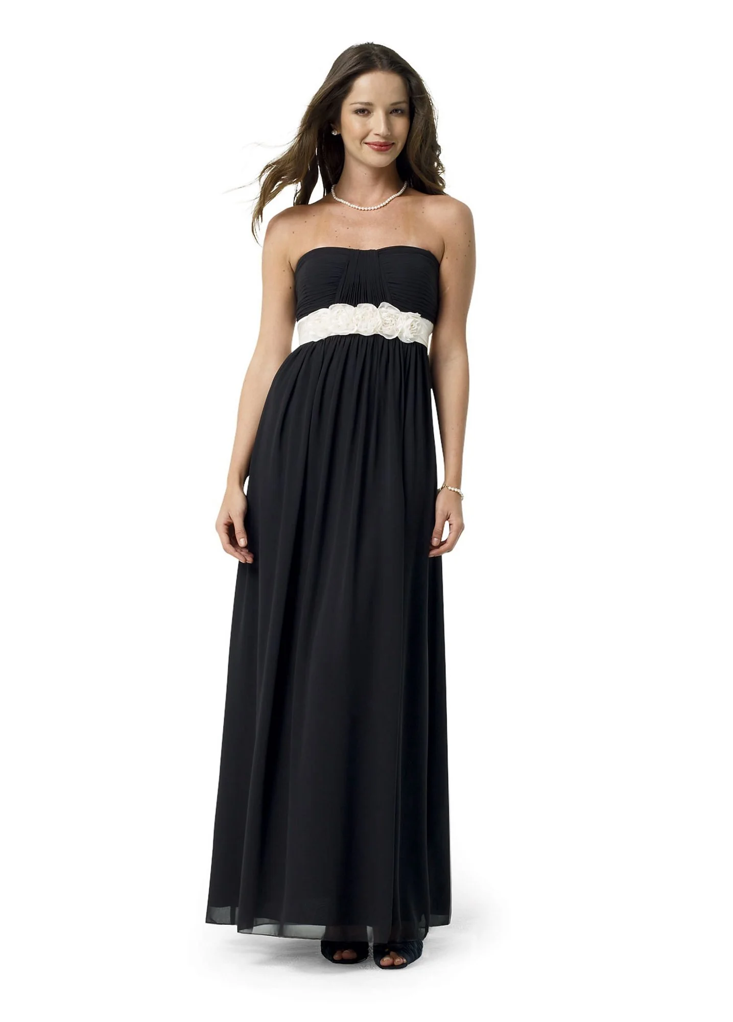 Long Strapless Chiffon Dress with Empire Waist
