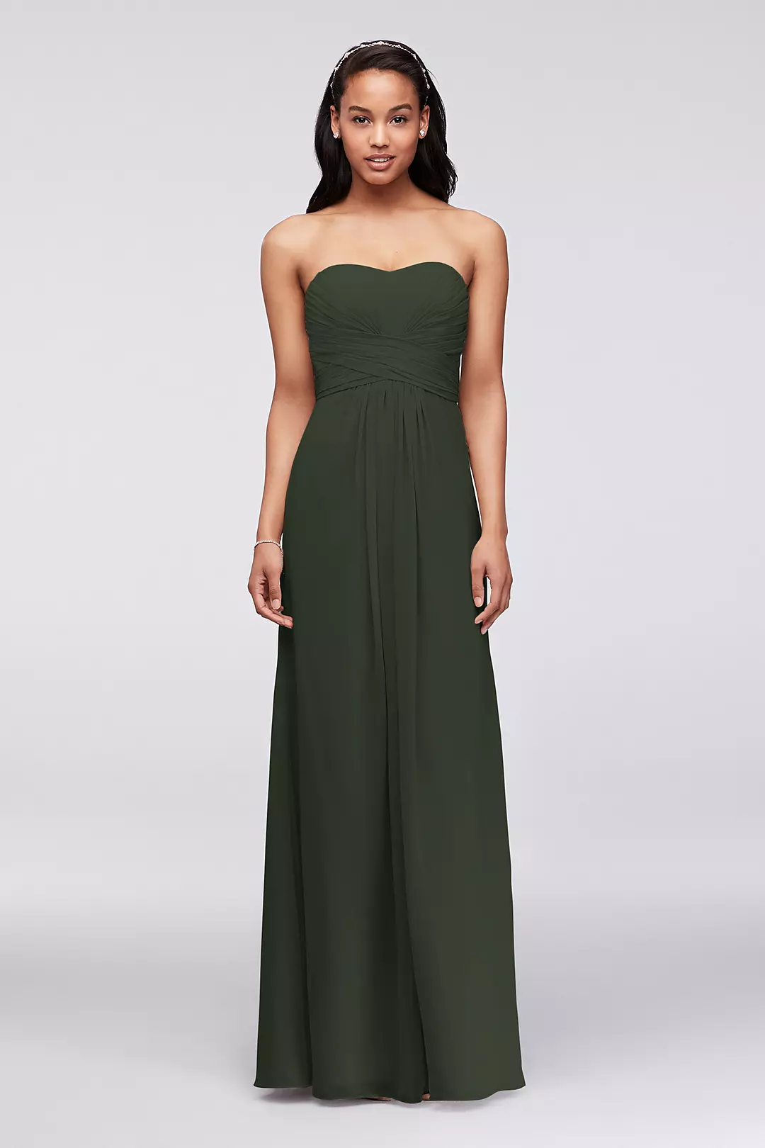 Long Strapless Chiffon Dress with Pleated Bodice - Image 14