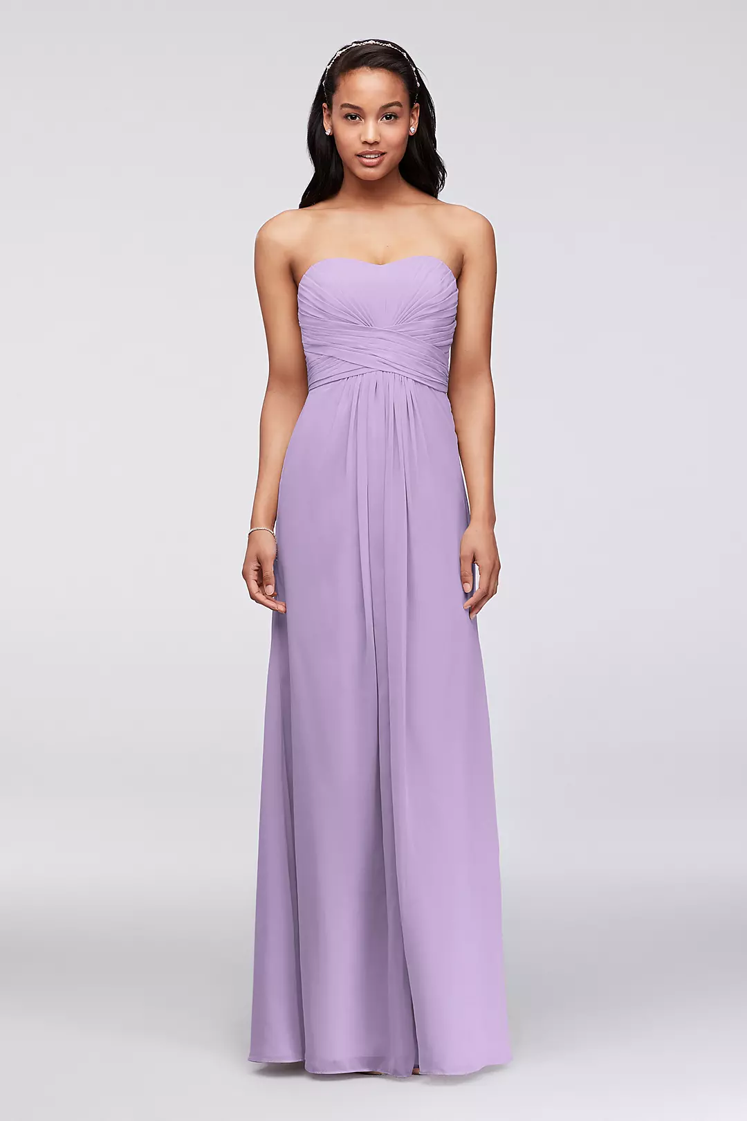 Long Strapless Chiffon Dress with Pleated Bodice - Image 20
