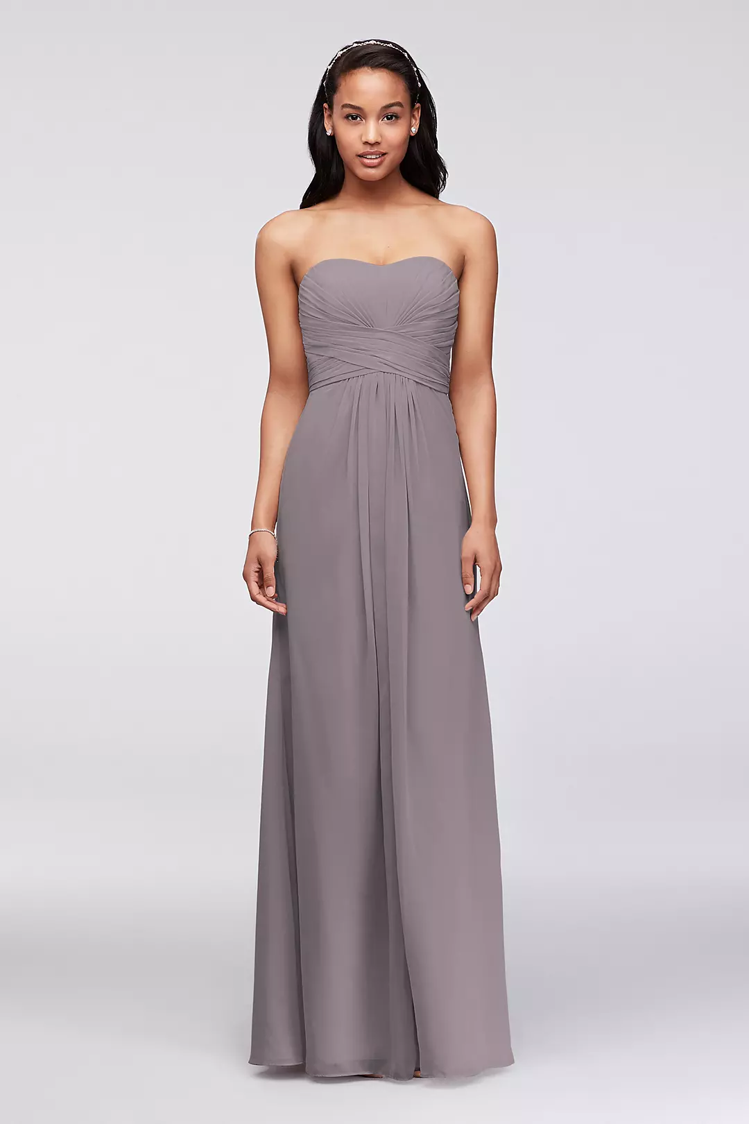 Long Strapless Chiffon Dress with Pleated Bodice - Image 21