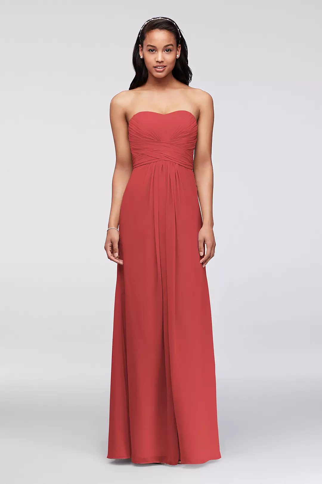 Long Strapless Chiffon Dress with Pleated Bodice - Image 30