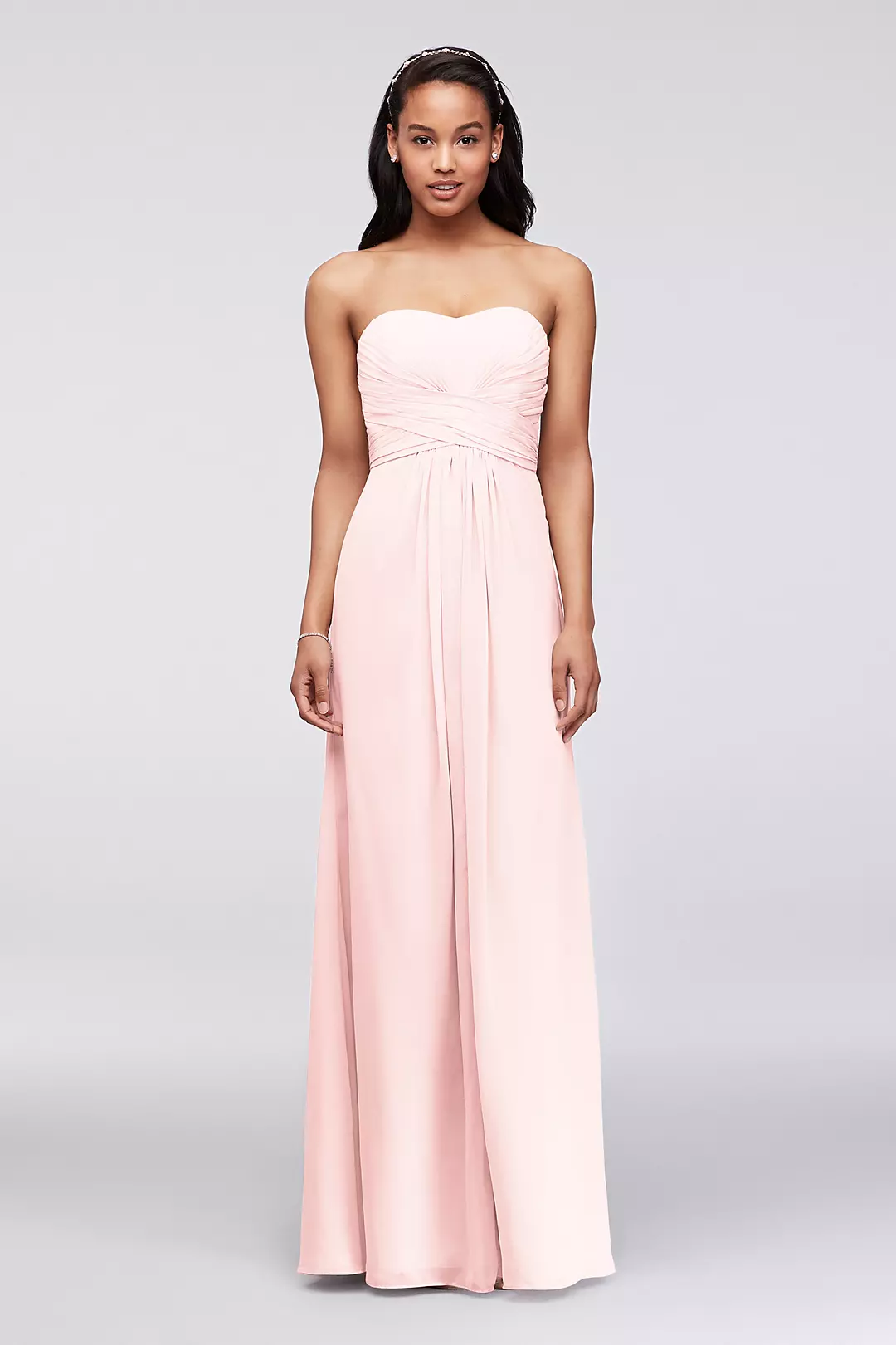 Long Strapless Chiffon Dress with Pleated Bodice - Image 35