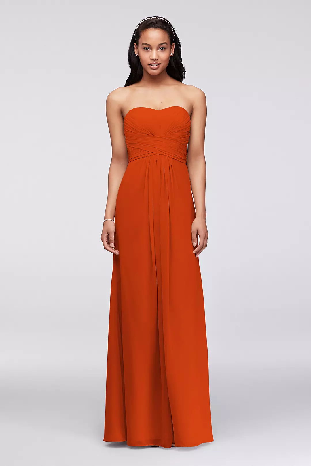 Long Strapless Chiffon Dress with Pleated Bodice - Image 37