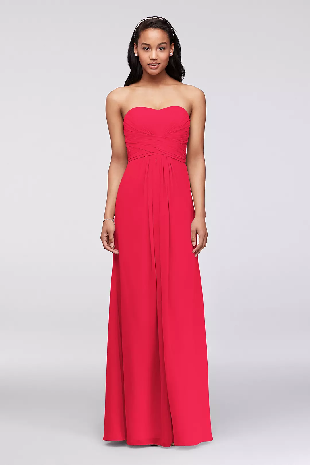 Long Strapless Chiffon Dress with Pleated Bodice - Image 38