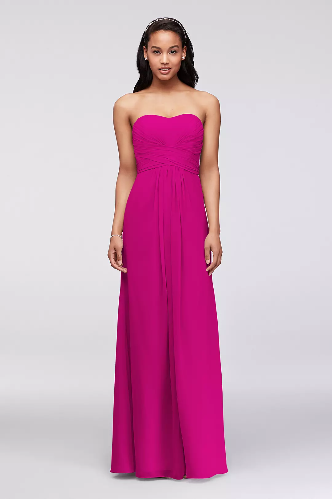 Long Strapless Chiffon Dress with Pleated Bodice - Image 39